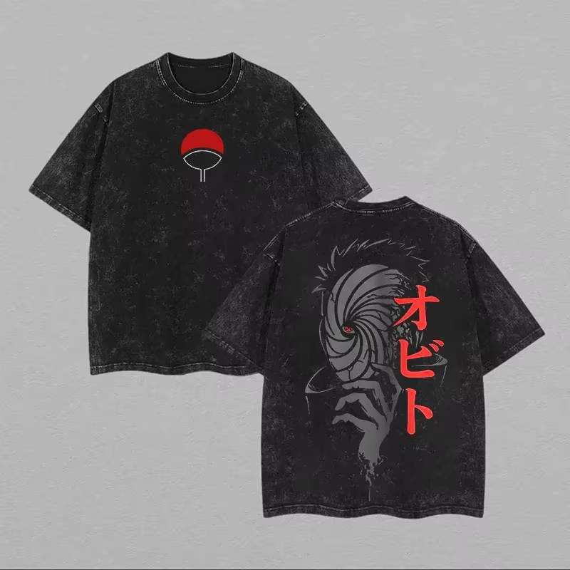 Acid Wash Vintage Graphic T Shirt - Naruto Obito Uchiha Heren T-Shirt Masker