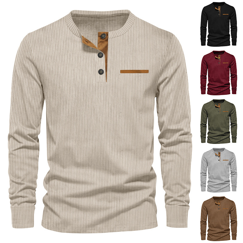Corduroy Button Up Shirt Men - Nieuw heren T-shirt met lange mouwen