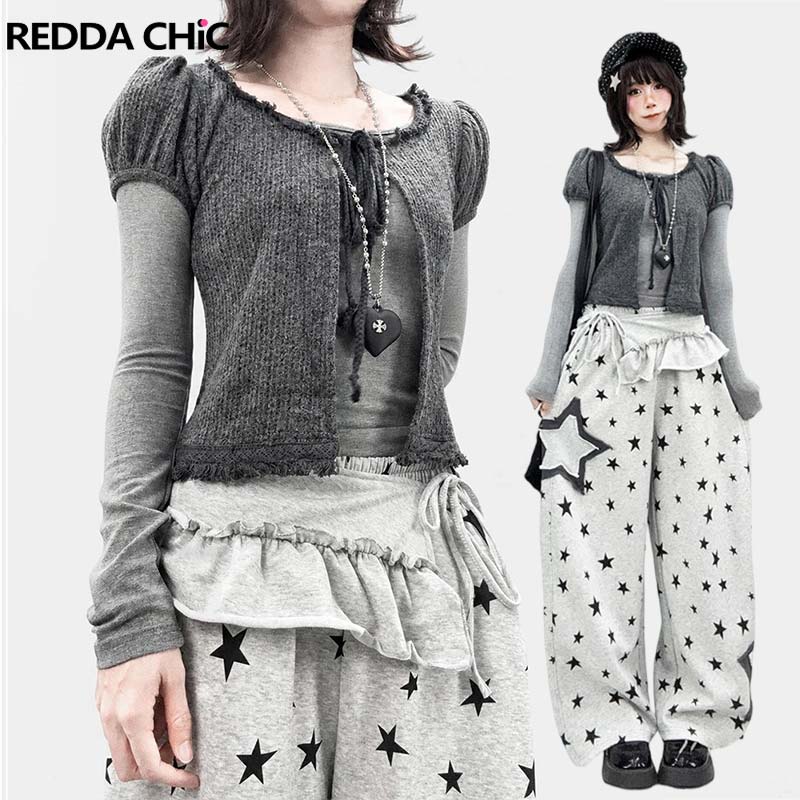 T-Shirts - REDDACHiC Cardigan met pofmouwen, tweedelig set