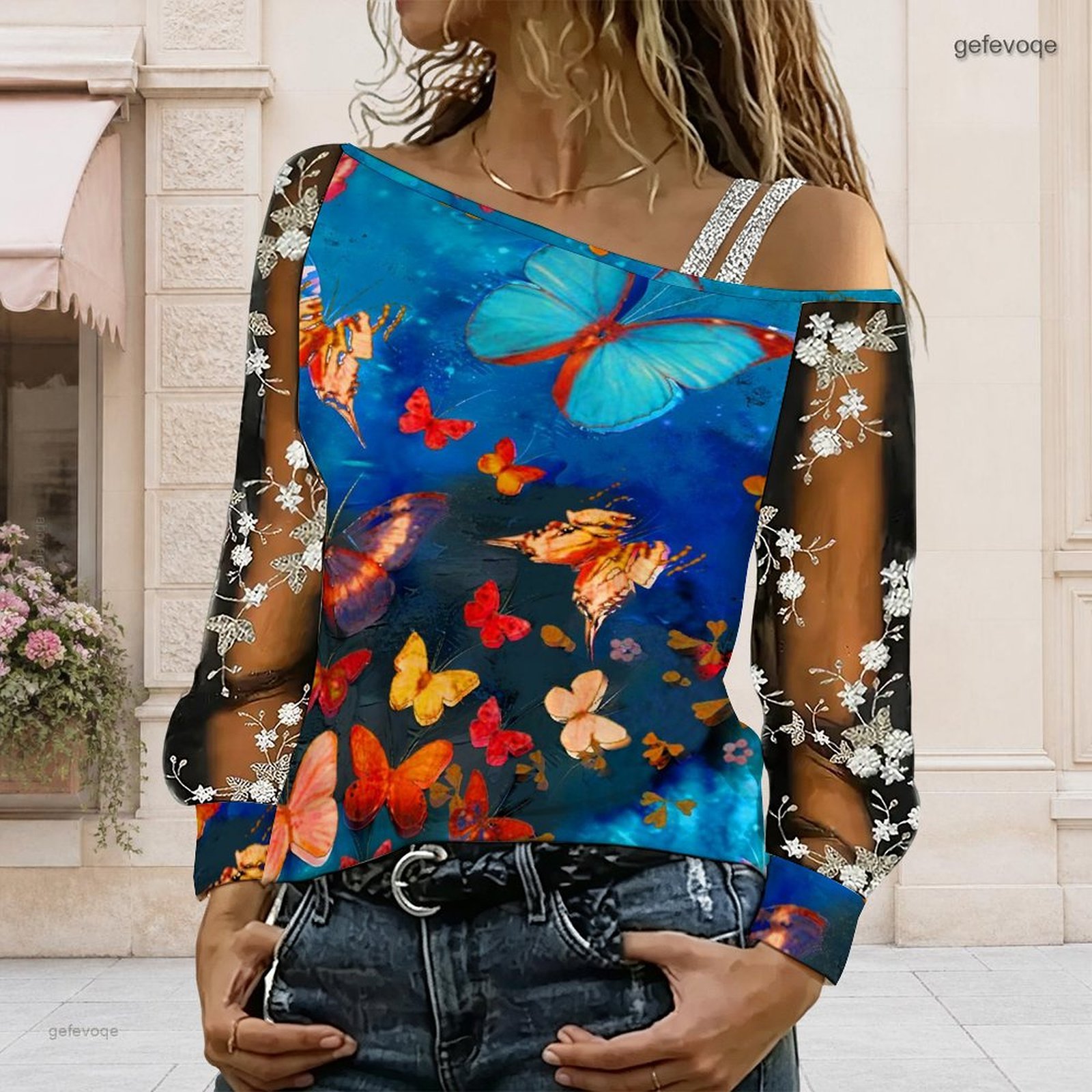 T-Shirts - Dames off-shoulder blouse, asymmetrische top met
