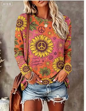 T-Shirts - Dames T-shirt met lange mouwen, hippie-stijl,