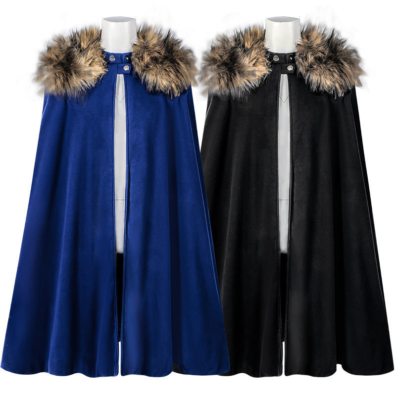 Jackets - Halloween wollen cape met retro bontkraag,