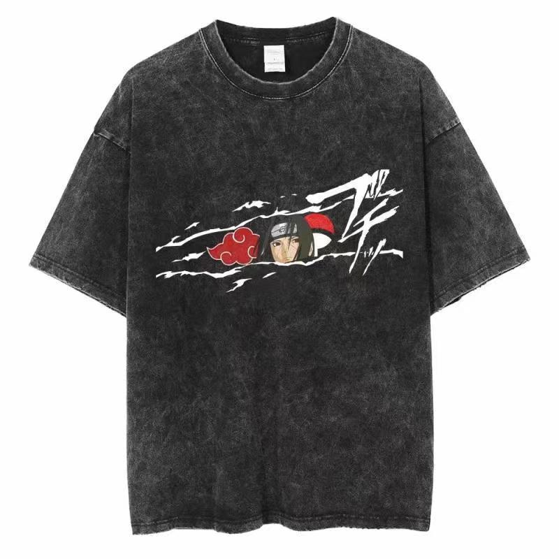 Acid Wash Vintage Graphic T Shirt - Distressed Wash T-shirt Naruto mannen en