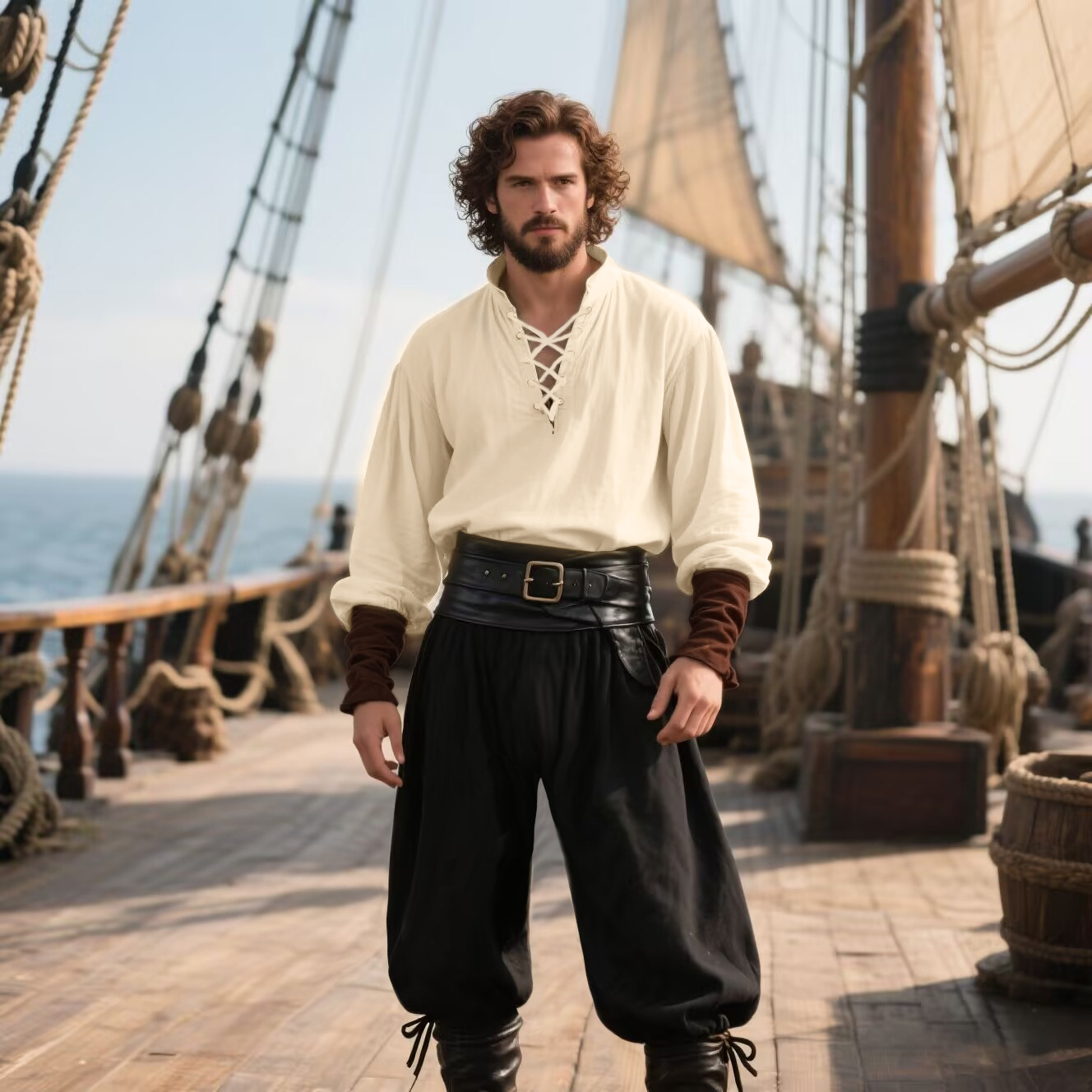 Medieval Gothic Lace Up Pirate Shirt - Halloween piratenkostuum heren middeleeuws renaissance LARP-shirt