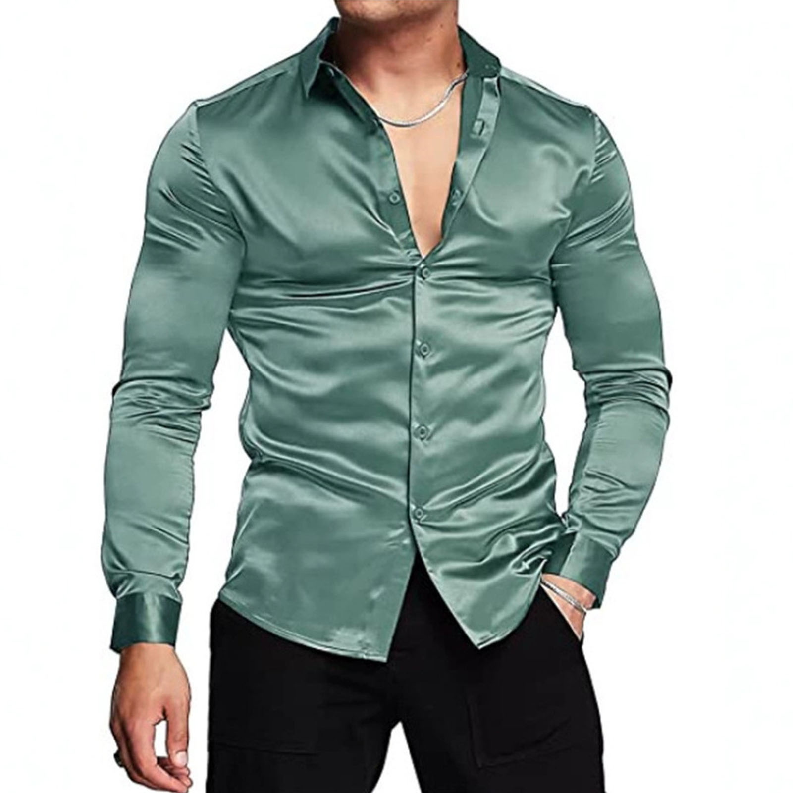 Lente Herfst Zijde Satijn Shir - Mens Satin Silk Dress Shirt recensie en prijs