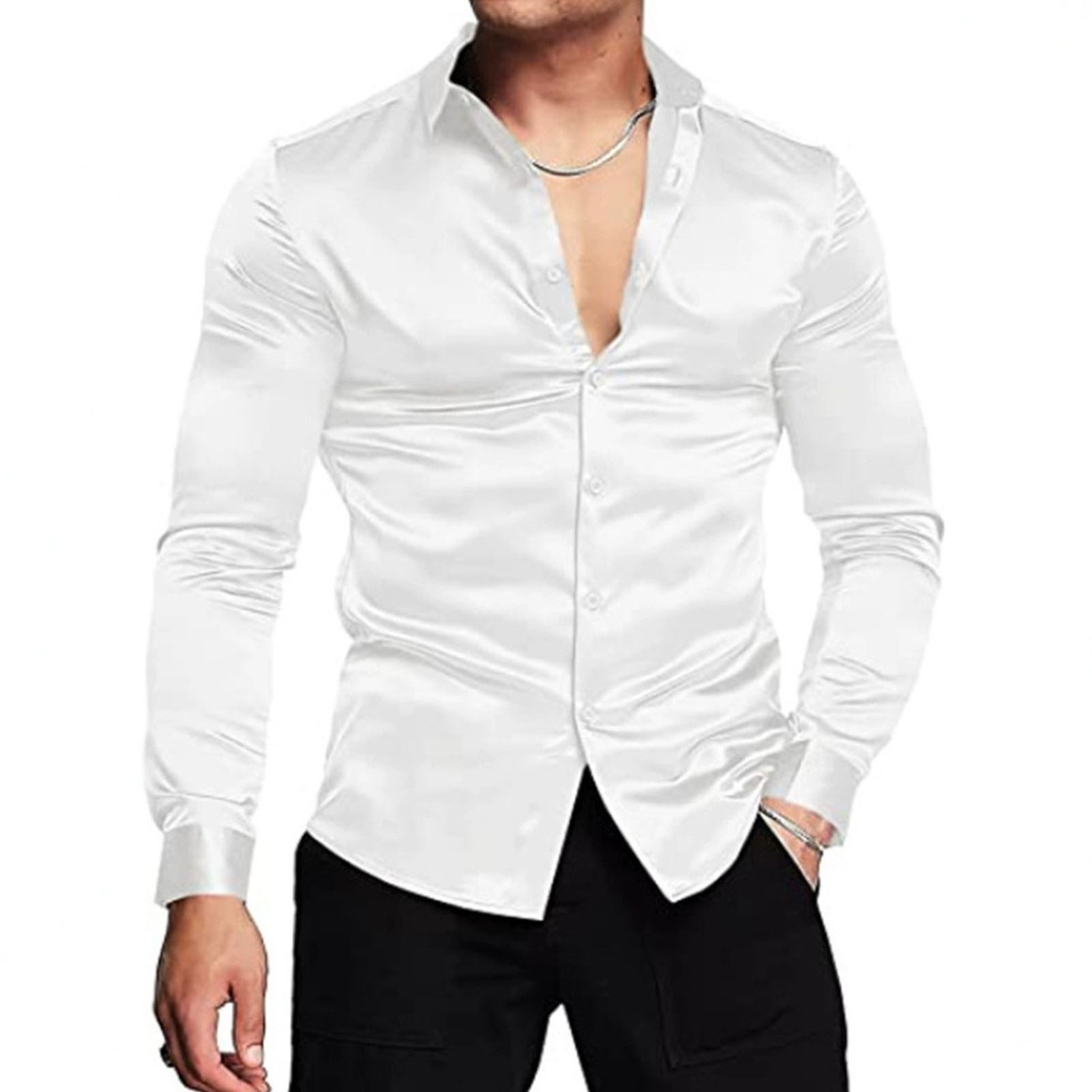 Lente Herfst Zijde Satijn Shir - Mens Satin Silk Dress Shirt recensie en prijs