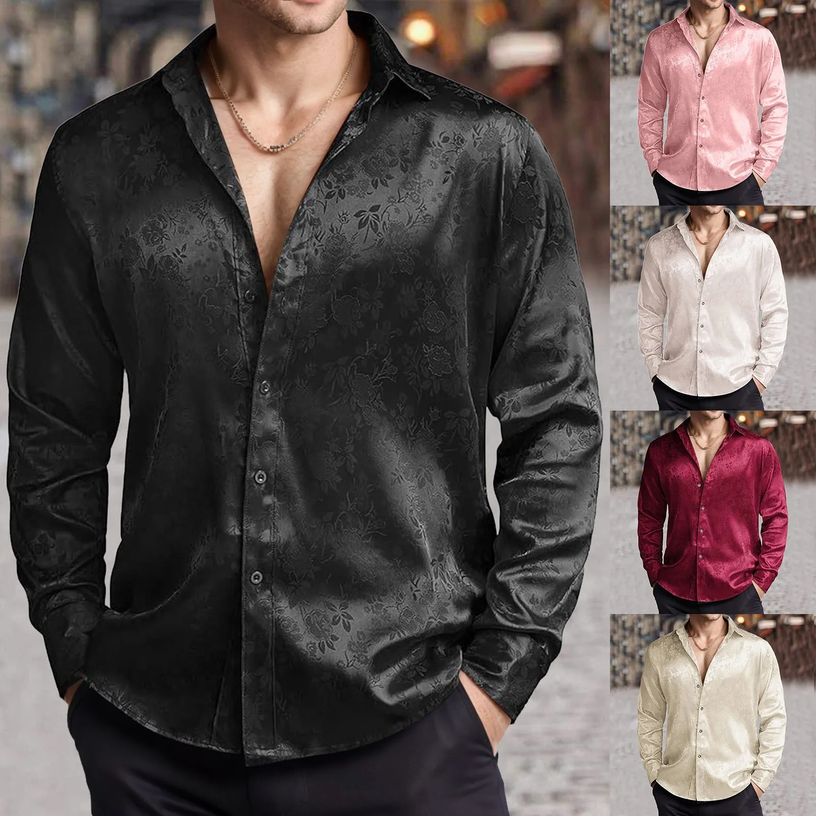 Heren imitatiezijde satijnen o - Mens Satin Silk Dress Shirt recensie en prijs