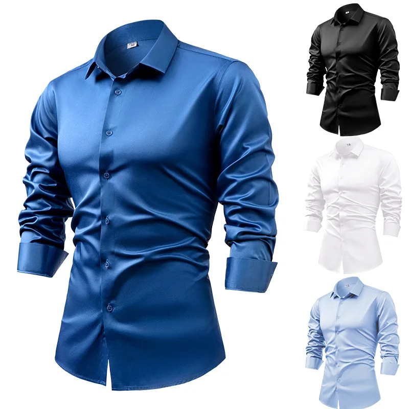2022 lente herfst koningsblauw - Mens Satin Silk Dress Shirt recensie en prijs