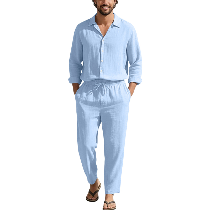 Lente Zomer Linnen Casual Sets - Mens Linen Shirt Long Sleeve recensie en prijs
