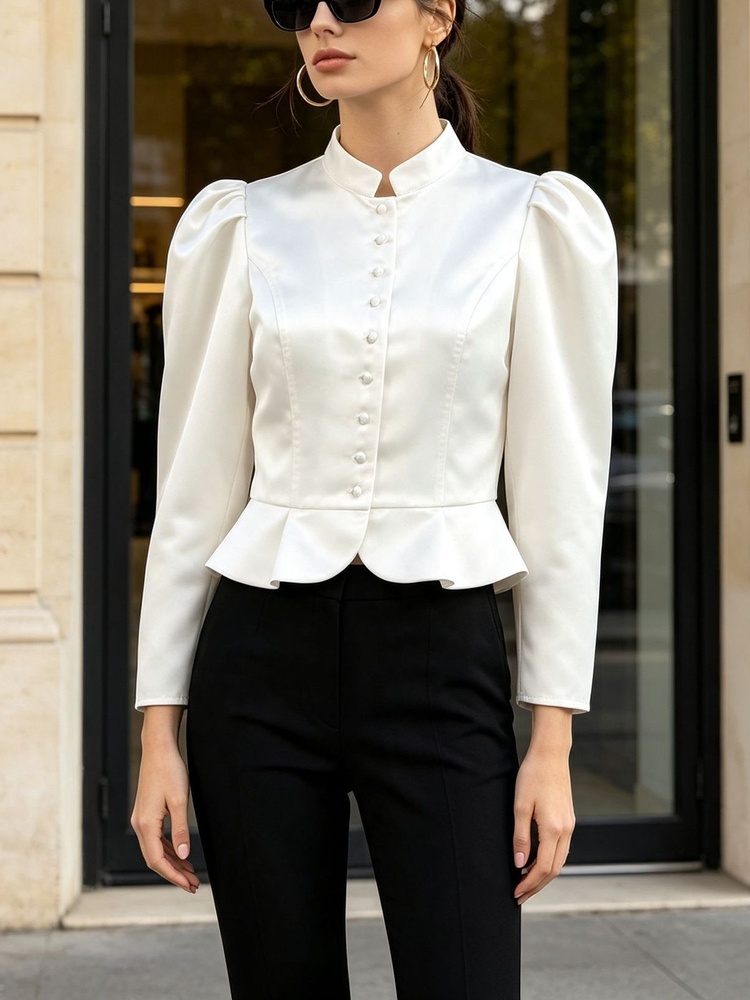 Tossy Peplum Blouse Lange Mouw - Mandarin Collar Formal Shirt Slim Fit recensie en prijs